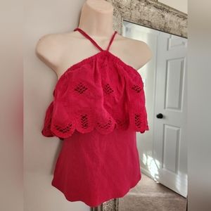 ANTHROPOLOGIE by Anthropologie Boho Festival Ribbed Halter Lace Top